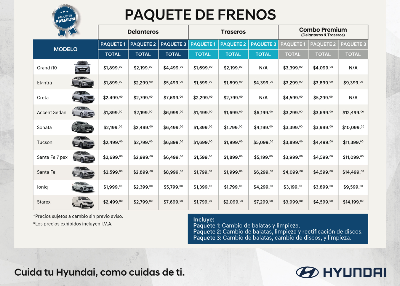 Tabla De Precios Y Servicios